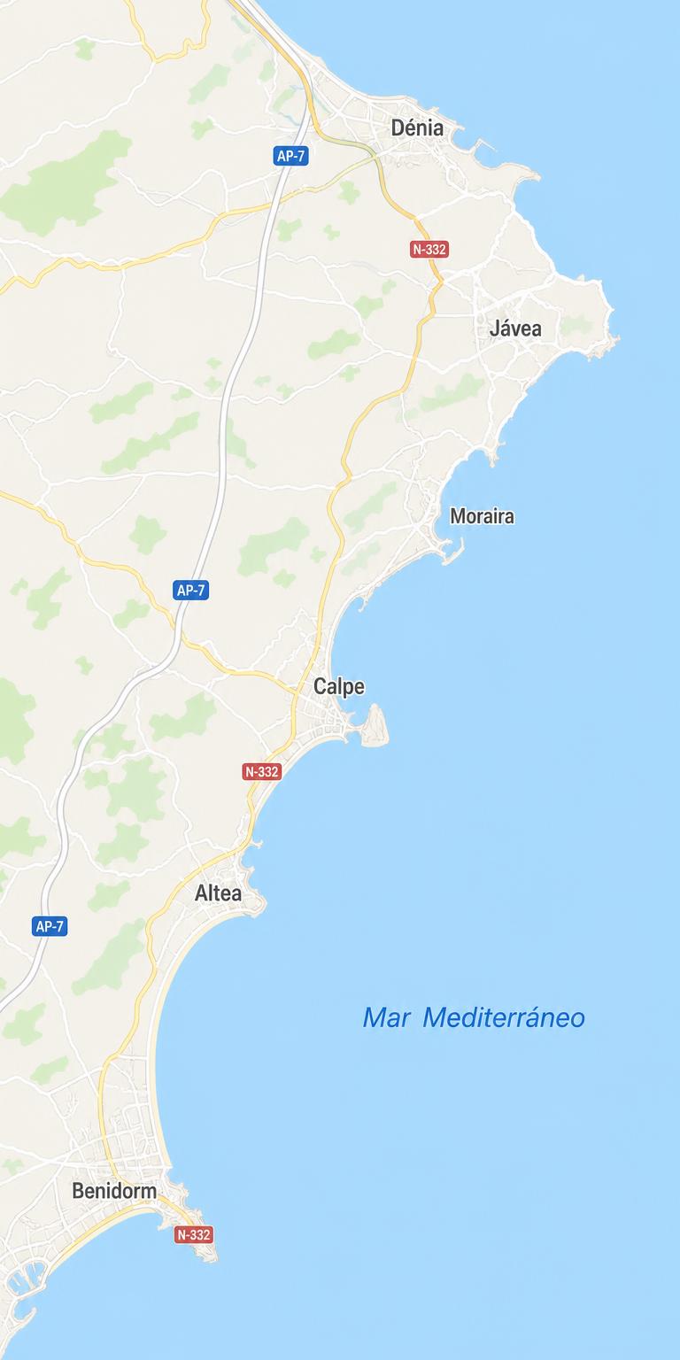 Kaart van Costa Blanca Noord